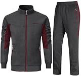 Rdruko Men's Track Suits Sweatsuits 2 Piece Set Jogging Workout Casual Warm Up Outfit Full Zip(Gray+Red, US L)