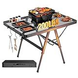 Raynesys Foldable Grill Table with Mesh Desktop, 200lbs 3Ft Portable Folding Table, Height Adjustable Metal Table for Ourdoor, Camping, Picnic, BBQ and Beach, RV, 35.4" L x 23.6" W