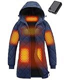 Women Heated Jacket Battery Pack Included 12v Graphene Electric USB Hoodie Vest Winter Warm Thermal Insulated Parkas Windbreaker Puffer Fleece North Down Casual Work Face Long Lady Coat 2025 Navy