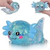 Puffwize Axolotl Squishy Toy, Cute Slow Rising Fidget Toy for Stress Relief, Soft Squeeze Sensory Toy for Kids and Adults, Handheld Stress Ball for Anxiety and Focus(Blue)