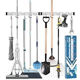 Paglipat Mop and Broom Holder Wall Mount Garden Tool Rack Organizer, Modern Style,Movable Aluminum Alloy Wall Mounted Hook 2 Pack,Storage Gift for Bathroom,Closet,Laundry Room,Garage,Tool Room(Black)