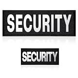 Security Patch, 2 Pcs Reflective Security Hook and Loop Patch for Vest Printed Letters Embroidery Patches for Officer Guard Custom Uniforms Vest, Jacket, Carrier, Bag, Hat (Black, 1 Small and 1 Large)