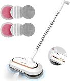 AlfaBot Cordless Electric Mop, Dual Spin Power Floor Cleaner with LED Headlight and Water Spray, 60-Min Runtime Self-Propelled Mop with Adjustable Tube for Hardwood, Tile, Marble and Vinyl Floors