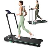 UREVO Strol 2E Smart 2-in-1 Folding Treadmill, Compact Walking Pad with Safety Handle, Plug and Play, Dual LED Display, Workout APP, Walking or Running for Home Office, Remote Included, Flaxen