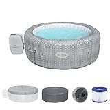 Bestway SaluSpa Honolulu AirJet Large Round 4 to 6 Person Inflatable Hot Tub Portable Outdoor Spa with 140 AirJets and EnergySense Cover, Grey