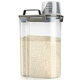 Viretec Rice Airtight Storage Container, 3 to 5Lbs Cereal Dry Food Flour Bin, Pet Dog Cat Food Dispenser with Measuring Cup, BPA Free Clear Plastic Kitchen and Pantry Organization Bin for Sugar