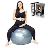 BABYGO Birthing Ball - Pregnancy Yoga Labor & Exercise Ball & Book Set Trimester Targeting, Maternity Physio, Birth & Recovery Plan Included Anti Burst Eco Friendly (Grey, 65cm)
