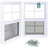 Melkus 2 Pack Shed Windows, 18"x23" Flush Mount Chicken Coop Windows with Thicker Tempered Glass and Screen, Sliding Windows for Chicken Coop, Shed, Garage, Playhouse, Barn,Greenhouse, White