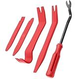 EldHus 5 Pcs Car Trim Removal Tool Kit Upholstery Tools, Auto Clip Removal Pry Tool for Door Dash Dashboard Panel Fastener Remover, Push Pin Puller Body Repair Tools, Red