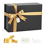 CHARMGIFTBOX Black Gift Boxes with Lids, 11x8x4 Inches Gift Box with Ribbon, Collapsible Gift Boxes with Magnetic Closure for Presents, Bridesmaid Proposal Box Contains Gift Card Ribbon Tag