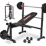 Standard Weight Bench Set with Leg Extension and Leg Curl, Adjustable Bench Press Set with Squat Rack, Foldable Flat Incline Decline Workout Bench for Home Gym Full Body(US Stock)