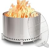HGD 27.5" Smokeless Firepit with Stand & Grill Rack, Large Stainless Steel Wood Burning Fire Pit for Friends & Family Gatherings, Secondary Combustion Outdoor Patio Stove for Garden BBQ & Bonfire