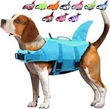 EMUST Dog Life Vests, Dogs Floats for Swimming, Boat, Pool, Ripstop Dog Life Jacket with High Buoyancy and Lift Handle for Small and Medium Breeds, (M,Pool Blue)