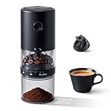 LAMIDO Portable Electric Burr Coffee Grinder - Grind While Charging - Visual Bean Hopper - 38 External Grind Settings - 1.8X Faster Grinding - 2000 mAh Battery for Travel, Camping - Matte Black