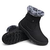 SHIBEVER Women's Snow Boots Winter Fur Lined Waterproof Anti-Slip Leather Women Ankle Snow Boots Black Size 8