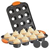 Yuanan 2Pack Mini Cheesecake Pans Removable Bottom Mini Cupcake Pans, 12 Cavity Minii Cheesecake Molds with Silicone Handle Nonslip Muffin Pan Baking Supplies