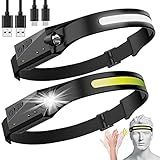 Avlxt LED Headlamp, 2 Pack Rechargeable Flashlight for Adults, 230 Wide Beam Headlight, Motion Sensor Head Lamp, Adjustable Headband Outdoor Waterproof Head Light for Running, Camping, Hiking