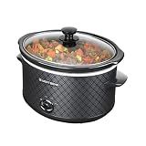 West Bend Slow Cooker 4-Quart Manual Crockery Style with Dishwasher Safe Oval Ceramic Crockpot and Glass Lid Two Temperature Settings Plus Keep Warm, 210-Watts, Black