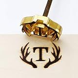 Custom Logo Wood Branding Iron,Personalized Durable Leather Branding Iron,Burnning Tool for Meat,Burger,Coconut,Hat. BBQ Grill Branding with Handle,Antlers Design Gifts for Wedding & Handcraft (1"x1")