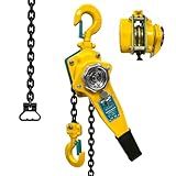Level Chain Hoist 1650LBs 10FT - 3/4 Ton Manual Ratchet Block Chain Puller, Alloy Steel G80 Chain Come Along Tool with Auto Chain Leading & 360°Rotation Hook,for Open-Air,Garages, Building, Warehouse