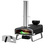 Q Pizza Wood Pellet Pizza Oven with Rotatable Stone, Portable Pellet Pizza Oven with Chimney and Door, Outdoor Pizza Stove for Backyard, Camping, Picnicking, RV, Tailgating, PS106