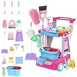 deAO Kids Cleaning Set for Toddlers, 17 PCS Pretend Play Detachable Housekeeping Cart with Broom,Dust Pan,Spray Bottle Children House Cleaning Tools,Kids Broom and Mop Set