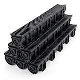 FAHKNS 6 Pack Trench Drain System, 5.9x5.1x39 Inch HDPE Drainage Trench,Black Driveway Trench Drain, Drainage Channel for Vehicle Passages, Patios, Garden Paths,Pool