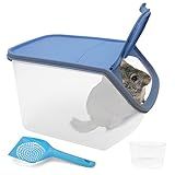 BNOSDM Chinchilla Sand Bath Container Chinchilla Dust Bath Tub Transparent Hamster Toilet Shower Room Plastic Hamster Bathroom Kit with Sand Cup&Scoop for Gerbil Hedgehog Squirrel (Blue)
