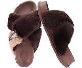 KuaiLu Womens Cozy Fuzzy Platform Slippers Arch Support Slides Brown Size 8