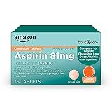 Amazon Basic Care Low Dose Aspirin 81 mg Chewable Tablets, Pain Reliever for Minor Aches, Orange Flavor, 36 Count