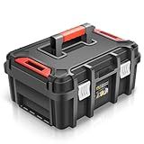 Auto Dynasty 17-Inch Tool Box Organizer Toolboxes Storage with Removable Tray and Portable Handle for Garage Workshop Home Office Car Trunk, Black