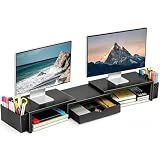 Spacrea Dual Monitor Stand Riser with Drawer and 2 Pen Holders