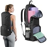 Tangoner Yoga Mat Bag Carrier Zipper Closure Multi Functional Essential Pockets Exercise Yoga Mat Holder Backpack (Black)
