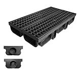 Natotela HDPE Channel Drain with Grates-19.7x5.5x3.7 in. Trench Drain System,2 Pack Total Length 39.4 in,Yard Drainage System with 2 Outlet Adapters for Outdoor,Yard Fence,Pool,Sidewalk,Patio