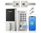 Philips WiFi Keypad Door Lock with Handle, Built-in WiFi, APP Remote Control, Voice & Fingerprint Unlock, Smart Locks for Front Door with Auto Lock, Keyless Entry Deadbolt, Satin Nickel