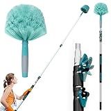 TelesPro 20 Feet High Reach Cobweb Duster with 5-12Ft Extension Pole, Webster Cobweb Duster with 3-Stage Telescopic Aluminum Pole, Spider Web Brush for Outdoor & Indoor Cleaning - Soft Bristles.