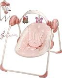 Baby Swings for Infants, Tiny Marvels Portable Swing with Adaptable Speed, Music, Removable-Toy-Bar, Foldable Infant Swing for Indoor and Outdoor Use, 0-9 Months 6-20 lbs(Blush Bloom)
