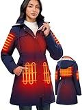 WASOTO Heated Jackets for Women 18400mAh Battery Pack Charger Waterproof Windproof Slim Fit Lightweight Heated Womens Jacket with Detachable Hood for Outdoor Work (Navy Blue,L)