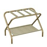 Smart FENDEE Gold Luggage Rack for Guest Room, Folding Suitcase Stand with Storage Shelf, Steel Portable Luggage Stand Bedroom, Hotel, Travel, Easy Assembly, Hold up to 110 lb