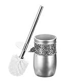 Crackled Glass Toilet Brush with Holder - Silver Toilet Bowl Cleaner Brush and Holder - Good Grip, Deep Cleaning, Decorative Design Compact Toilet Bowl Scrubber