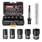 YEKEPRO 7PCS Lug Nut Removal Tool, 1/2" Drive Impact Twist Lug Nut Removal Socket Set, Wheel Lock Removal Kit, Stripped For Damaged, Frozen, Studs, Rusted, Nuts & Screws, Cr-Mo Steel