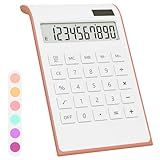 Rose Gold Calculator, UPIHO Rose Gold Pink Office Supplies and Accessories, 10 Digits Solar Battery Basic Desktop Calculator with Large LCD Display, Gifts for Coworkers