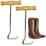 Intrepid International Wooden Handle Boot Hooks Boot Puller, Pair of Durable Metal Shoe Hooks for Effortless Boot Pulling, for Cowboy Boots, Riding Boots, Boot Helper, 2-Pack
