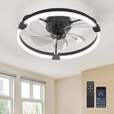 Ensenior 20'' Low Profile Ceiling Fans with Lights and Remote, Fandelier Ceiling Fan Flush Mount, APP Control, 6 Speed & 3000K-6500K Stepless Dimmable Small Ceiling Fan with Light for Bedroom - Black