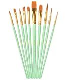 Mr. Pen- Artist Paint Brushes for Acrylic Painting, 10 pcs, Mint Whisper Ergonomic Wooden Handle, Synthetic Bristles in Different Sizes & Shapes, Watercolor Brushes