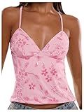 SOLY HUX Women's Y2k Sequin Cami Top V Neck Spaghetti Strap Criss Cross Backless Going Out Tops Party Clubwear Light Pink Small
