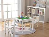 UTEX Wooden 2 in 1 Kids Construction Activity Table and 2 Chairs Set with Storage Drawers, and Built in Plate Compatible with Lego and Duplo Bricks (White with Grey Drawers)