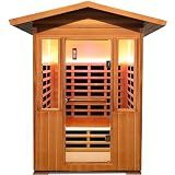 2 Person Outdoor Sauna Infrared Saunas Dry Sauna Room 120V Red Cedar and Okoume Wood Wooden Sauna Spa 1800W APP Control 7 Color Light 48.8 * 37 * 87.4inch