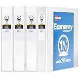 Avery Economy View 3 Ring Binders, 1.5" Round Rings, 4 White Binders (19201)