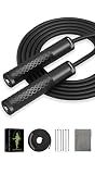 BURNCALO Weighted Jump Rope for Fitness, Skipping Rope for Men Women, Metal Heavy Handles, Ball bearings, Adjustable Length PVC Cord and Cotton Rope, Endurance Training Fitness Exercise Workout